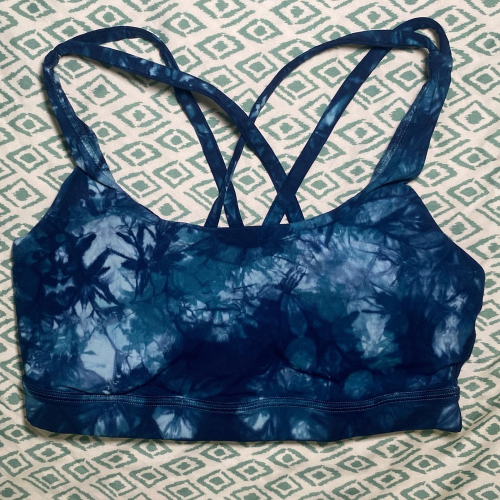 Lululemon Energy Sports Bra Dual Shibori Blue Haze Tie Dye Back Size 6